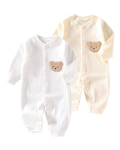 WYTbaby Baby Strampler Neugeborene Baumwolle Jumpsuit 2er-Pack Langarm Einteiligen Overall Kleidung für Baby Junge und Mädchen 0-3 Monate