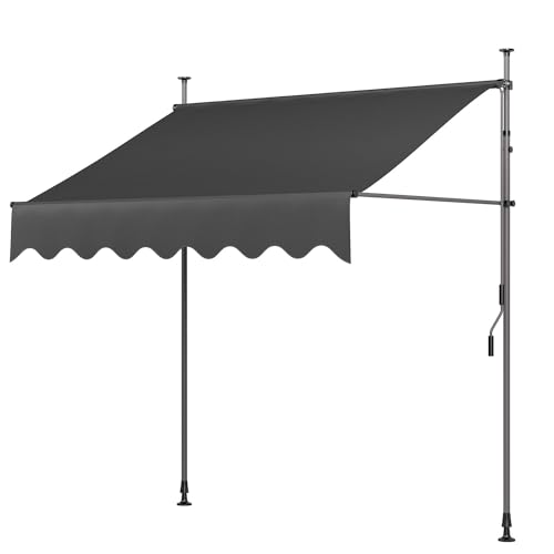 LIFERUN Klemmmarkise ohne Bohren 250cm mit Handkurbel Balkon Balkonmarkise Markise Sonnenschutz Wasserdicht UV-beständig Höhenverstellbar Wasserabweisend Terrassenüberdachung Metall und Polyester