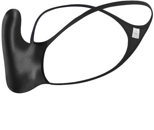 Faringoto Herren-Tanga, Unterwäsche, niedriger Bund, G-String, T-Rücken, seidig glänzend, Ausbuchtungstasche, Schwarz , XL