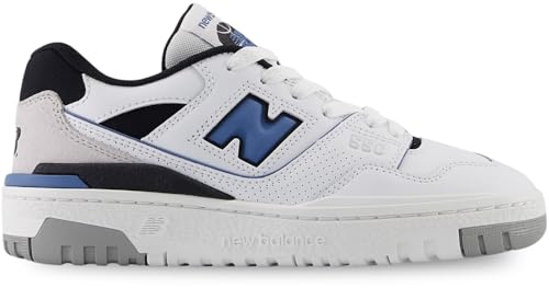 New Balance, 550, modische und lässige Unisex-Lederschuhe, Weiß Schwarz Blau, 41.5 EU