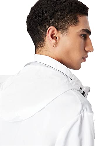 Armani Exchange Men's Lightweight Zip-up Hooded Jacket Windbreaker, White, Medium