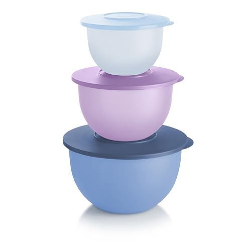 Tupperware Impressions Classic 3-teiliges Frischhalteschüssel-Set in Blau und Lila, spülmaschinenfest und BPA-frei (3 Behälter, 3 Deckel)