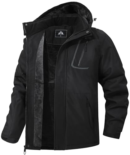 MAOYSSEN Herren Winter Skijacke wasserdichte winddichte atmungsaktive Jacke mit Fleecefutter abnehmbare Kapuze dicke Softshelljacke
