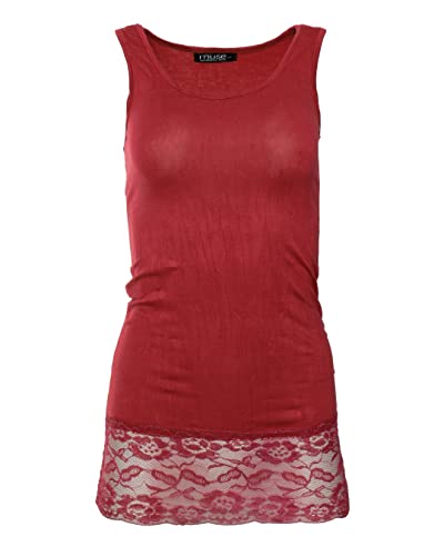 Easy Young Fashion - Damen Trägertop mit Spitzensaum - langes Unterziehshirt Skinny Fit 0518 (Dunkelrot M/L)