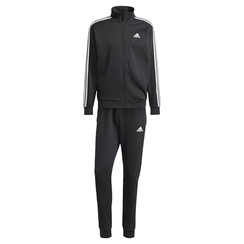 adidas Herren Basic 3-Stripes Fleece Track Suit, Black, M