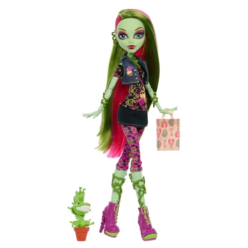 Monster High Gruselige Reproduktion der ursprünglichen Puppe, Venus McFlytrap Sammelfigur-Nachbildung mit Puppenständer, Tagebuch und Haustier, JHK58