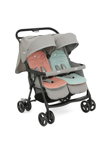 Joie Aire Twin Nectar und Mineral Kinderwagen - Zwillingskinderwagen - Aluminiumgestell - Geeignet ab Geburt - 15 kg - Dark Pewter