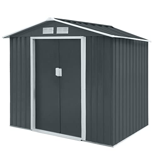 HATTORO S100 XL Metall Gerätehaus Verschiedene Größen Geräteschuppen Garten Schuppen Gartenhaus Grau Anthrazit