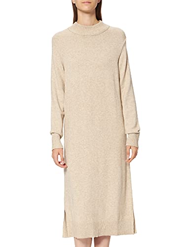 Vila Damen Viril Crew Neck L/S Midi Dress - Noos Kleid, Natural Melange, S EU