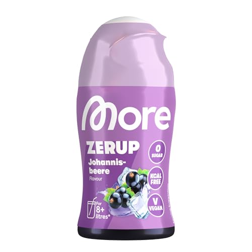 MORE Zerup, Johannisbeere, 65 ml, für bis zu 8 l Fertiggetränk, zuckerfreier Sirup mit u.a. echten Fruchtextrakten, vegan, zero Kalorien - made in Germany