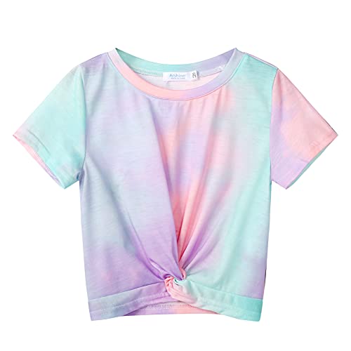 Arshiner Mädchen T-Shirts Sommer Kinder Baumwolle Kurzarm Tops Niedlicher Mode Druck Shirt Rundhals Sport Leichtgewicht Casual Tshirts für Mädchen 13-14 Jahre 165
