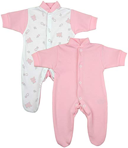 BabyPrem Frühchen Baby 2 Schlafanzüge Strampler Frühgeborene Kleidung Mädchen Rosa Teddy 44-50cm