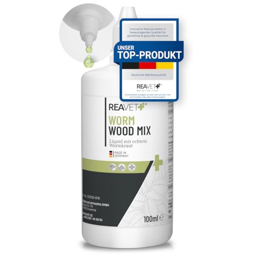 ReaVET Wurm-Kraut Liquid Tropfen flüssig XL 100ml, Wurmkur sekundierend für alle Haustiere, Hund, Katze, natürliche Rezeptur, Wurmmittel sekundierend, kein Anthelminthikum