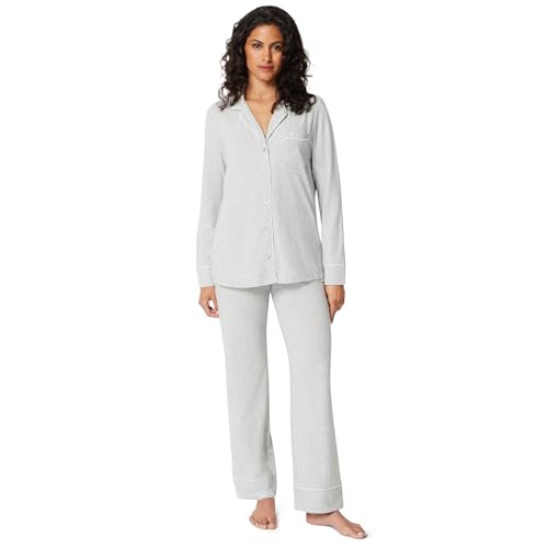 Amazon Essentials Damen Schlafanzug-Set Baumwollmodal langärmliges Hemd und Lange Hose, Grau Meliert, M