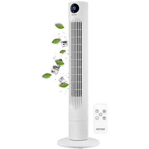 Echos Turmventilator | Ventilator sehr leise | Fernbedienung | Oszillierend | LED-Display | 3 Stufen | Tower Fan | Säulenventilator | Standventilator | Tower-Ventilator | Luftkühler | 12h Timer