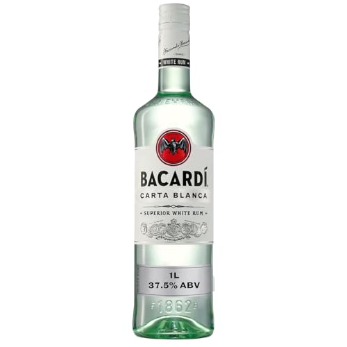 BACARDI Carta Blanca Superior White Rum - 100 cl/1 L, 37,5 Vol-% - Legendärer Weißer Karibik-Rum, Perfekt zum Mixen und für Cocktails