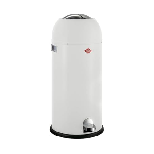WESCO Kickmaster Maxi Abfallsammler in der Farbe weiß matt, pulverbeschichtetes Stahlblech, eingebauter Dämpfer, 40 Liter Volumen, großer Einwurf