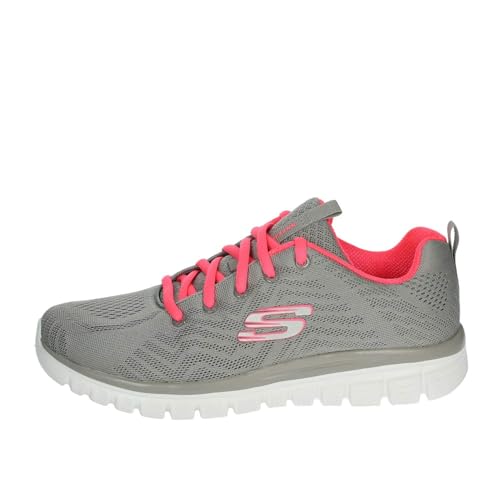 Skechers Damen Graceful Get Connected Sneakers, Gray Mesh Coral Trim, 40 EU