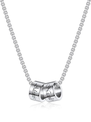 Zysta Namenskette Personalisierte Halskette mit Namen Kettenanhänger Edelstahl Kette mit Buchstaben Geschenk für Damen Herren (Silber, 2 Perlen)