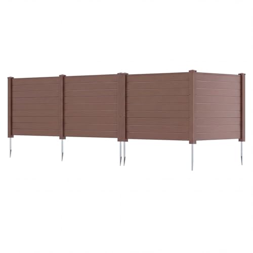 COSTWAY Gartenzaun 4-teilig, Zaun mit 6 Pfählen, 122 x 95 cm, Sichtschutzzaun aus PP & verzinktes Metall, Steckzaun Lamellenzaun, freistehender Sichtschutz für Garten Terrasse (Braun)