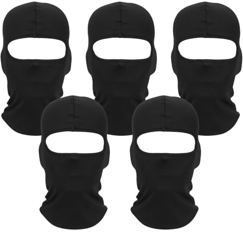 5 Stück Sturmhaube Motorrad Schwarz, Atmungsaktiv Balaclava Skimaske für Herren Damen, Dünn Winddicht Gesichtshaube unter Helm, Multifunktionale Fahrradmaske für Outdoor Sport Laufen Radfahren