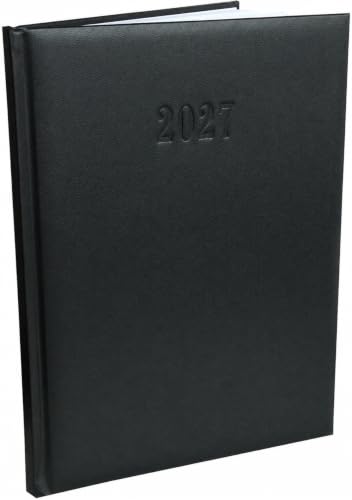Chefplaner 2027 fast A4 Lederoptik Hardcover Terminbuch 2027 Buchkalender Terminplaner 2027 Chefkalender mit Wochenübersicht, Business Planer Kalenderbuch (Schwarz)