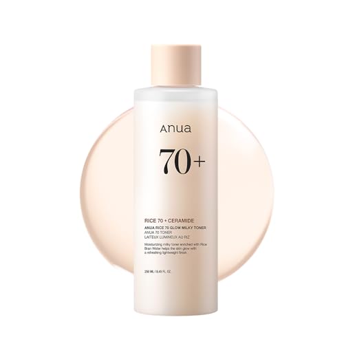 Anua Rice 70 Glow Milky Toner, Glass & Dewy Skin, Hydration & Barrier Care, Reiswasser, Niacinamid, Ceramide, Alle Hauttypen, Duftstofffrei, Nicht komedogen, Korean Skincare, 250ml