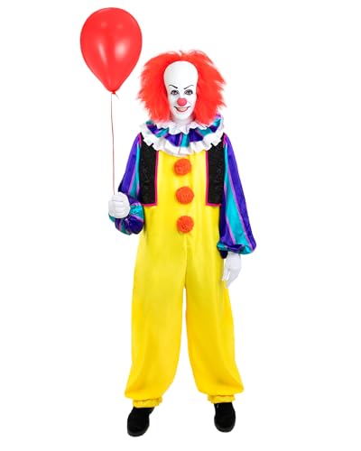 Funidelia Offizielles Pennywise-Kostüm - IT für Herren, Inklusive Overall, Halskrause, Weste und Handschuhe, Größe S - Verkleidung für Erwachsene für Partys, Karneval und Halloween
