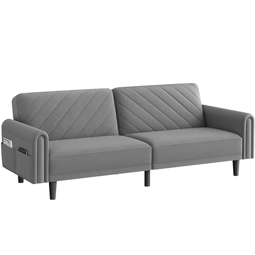 Yaheetech Schlafsofa 200cm Breit, 2/3 Sitzer Sofa mit Schlaffunktion, Schlafcouch mit 3 Verstellbarem Winkel, Ideal für Wohnzimmer, Dunkelgrau