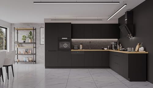 Winkelküche Siena 350x290 cm Küchenzeile Einbauküche Eckküche Küche Schwarz matt