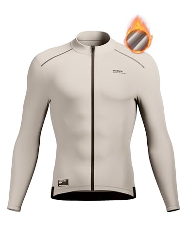 INBIKE Fahrradtrikot Radtrikot Rennrad Trikot Herren Winter Warm Langarm mit Fleece 3 Taschen Slimfit Radtrikot Hochstretchige Elastisch Atmungsaktiv Khaki M