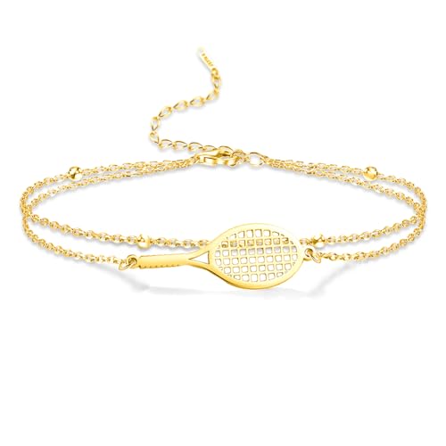 VASSAGO Tennisschläger Armband für Damen und Herren zierlicher verstellbarer Tennisschläger Charm Schichtung Sport Armreif Armband Liebhaber Schmuck Tennis Geschenke