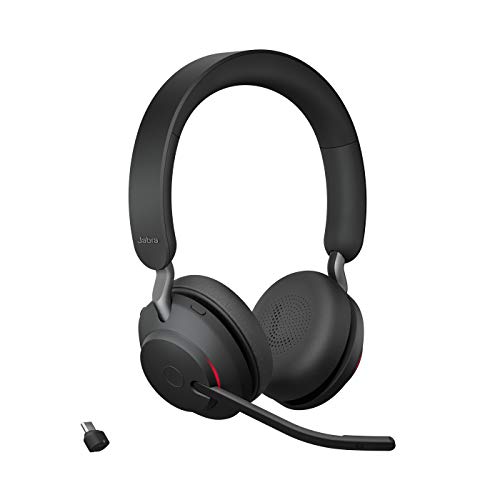 Jabra Evolve2 65 Wireless PC Headset – Noise Cancelling UC Certified Stereo Headphones with Long-Lasting Battery – USB-C Bluetooth Adapter – Black