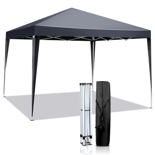 LEADZM Pavillon 3x3m,Pop-up Faltpavillon,Stabil,Wasserdicht,Stahlrahmen,Höhenverstellbar,UV Schutz 50+,Gartenzelt,Partyzelt,für Garten,Party,Camping,Dunkelgrau