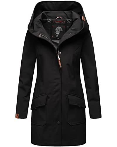 MARIKOO Damen Übergangsjacke Softshellmantel wasserdicht atmungsaktiv mit Kapuze Mayleen Black Gr. XXL