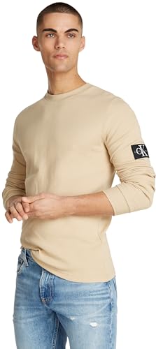 Calvin Klein Jeans Herren Badge Waffle Ls Tee J30j323485 Langarm Strickoberteile, Khaki (Pale Khaki), XXS