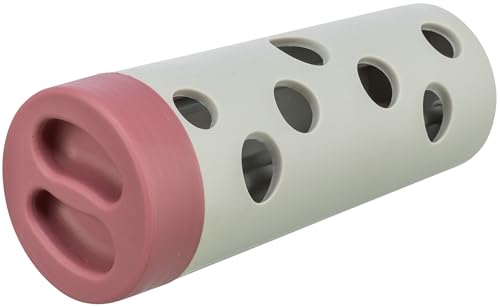 TRIXIE Snack Roll Katzenspielzeug - durch Rollbewegungen fallen Snacks heraus - schult die Geschicklichkeit - Gummiummantelung - spülmaschinengeeignet - ø 6/ø 5 × 14 cm - grau/rot - 4592
