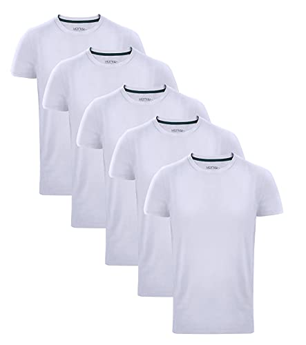 MERISH Herren 5er Pack Einfarbige T-Shirts Rundhalsausschnitt 444 (M, 444c 5er Set Weiß)