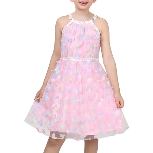 Sunny Fashion Mädchen Kleid Lila 3D Schmetterling Spitze Halfter Festzug Party Hochzeit Kleid Gr. 122,Hell-Pink,122