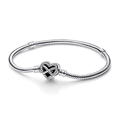 PANDORA Moments Armband aus Sterling-Silber mit Funkelndem Unendlichkeits-Herzverschluss und Zirkonia Steinen, kompatibel mit der Moments Kollektion, Größe: 21cm, 592645C01-21