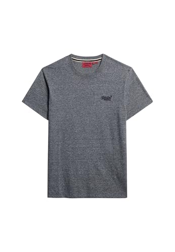 Superdry Herren Essential T-Shirt aus Bio-Baumwolle mit Logo Finster Marineblau/Grau Meliert Feeder XL
