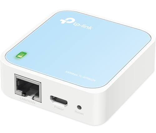 TP-Link TL-WR802N N300 WLAN Nano Router (Tragbar, Accesspoint, TV Adapter, Repeater, Router, Client, 300 Mbit/s (2,4GHz), Media, FTP Server), blau/weiß, 57 x 57 x18 mm