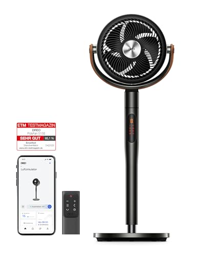 Dreo 25dB leiser Smart Standventilator, 120°+105°Omni-direktional oszillierend Ventilator mit Fernbedienung, 30M Windentfernung, 1650m³/h Luftvolume Turbo-Luftzirkulator Fans, 6 Modi 8-Geschwindigkeit