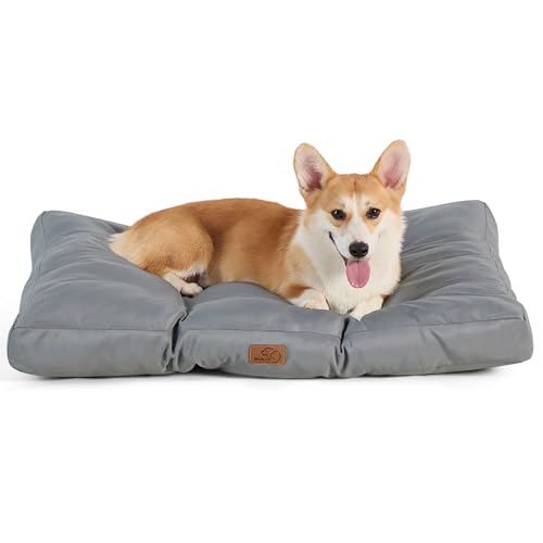 BEDSURE Hundekissen kleine Hunde waschbar - 76x50cm Hundebett M für kleine, mittelgroße Hunde Outdoor gepolstert Hundematte grau in 8cm Höhe