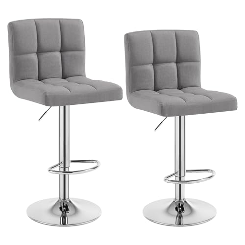 WOLTU Barhocker 2er Set Barstühle HellGrau, Höhenverstellbar, Drehstühle, Küchenstühle mit Rückenlehne und Fußstütze, Robuster Metallrahmen, gemütliche feines Leinen weiche Sitzfläche