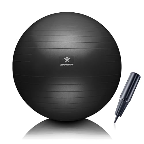 BODYMATE Gymnastikball Sitzball Trainingsball mit GRATIS E-Book inkl. Luft-Pumpe, Ball für Fitness, Yoga, Gymnastik, Core Training, für starken Rücken als Büro-Stuhl ANTHRAZIT 75cm