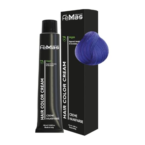 FemMas Haarfarbe Blau I Mit Arganöl, Keratin & Ceramiden I Als permanente blaue Haarfärbemittel oder Tönung für strahlende, langanhaltende Farbergebnisse, 100 ml