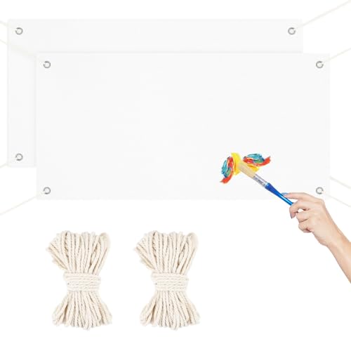2 Set Leeres Banner Selbst Gestalten 120×60cm mit Ösen Fahne Weiß mit 8m Hängendem Seil Weißes Laken zum Bemalen für DIY Painting Abi Plakat Geburtstagsbanner Jugendweihe Banner Partyfeiern Outdoor