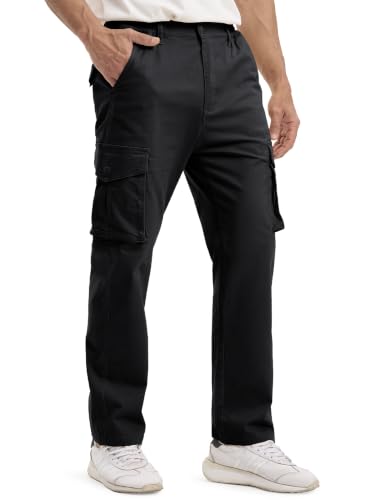 JustSun Cargohose Herren aus Baumwolle mit 6 Taschen Stretch Outdoorhose Herren Lang, Cargo Hose für. Männer Schwarz L