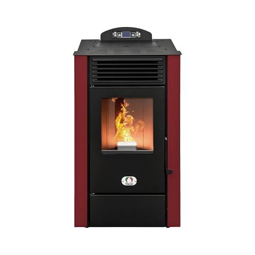 STUFE A PELLET ITALIA Alaska 10 KW WiFi | Pelletöfen mit Belüftung Effizienz 91% Heizt 85m² Autonomie 20 Sdt. Programmierbar WiFi-Fernsteuerung 5 Geschwindigkeiten und Kräfte 24M Garantie Rot